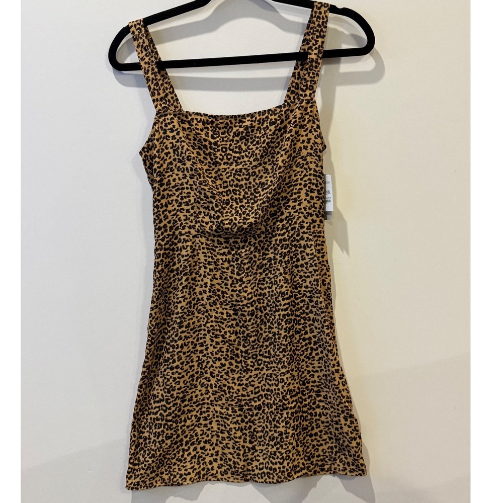BP Leopard Print Mini Dress Womens XS Brown Excellent Square Neck Cowl Front